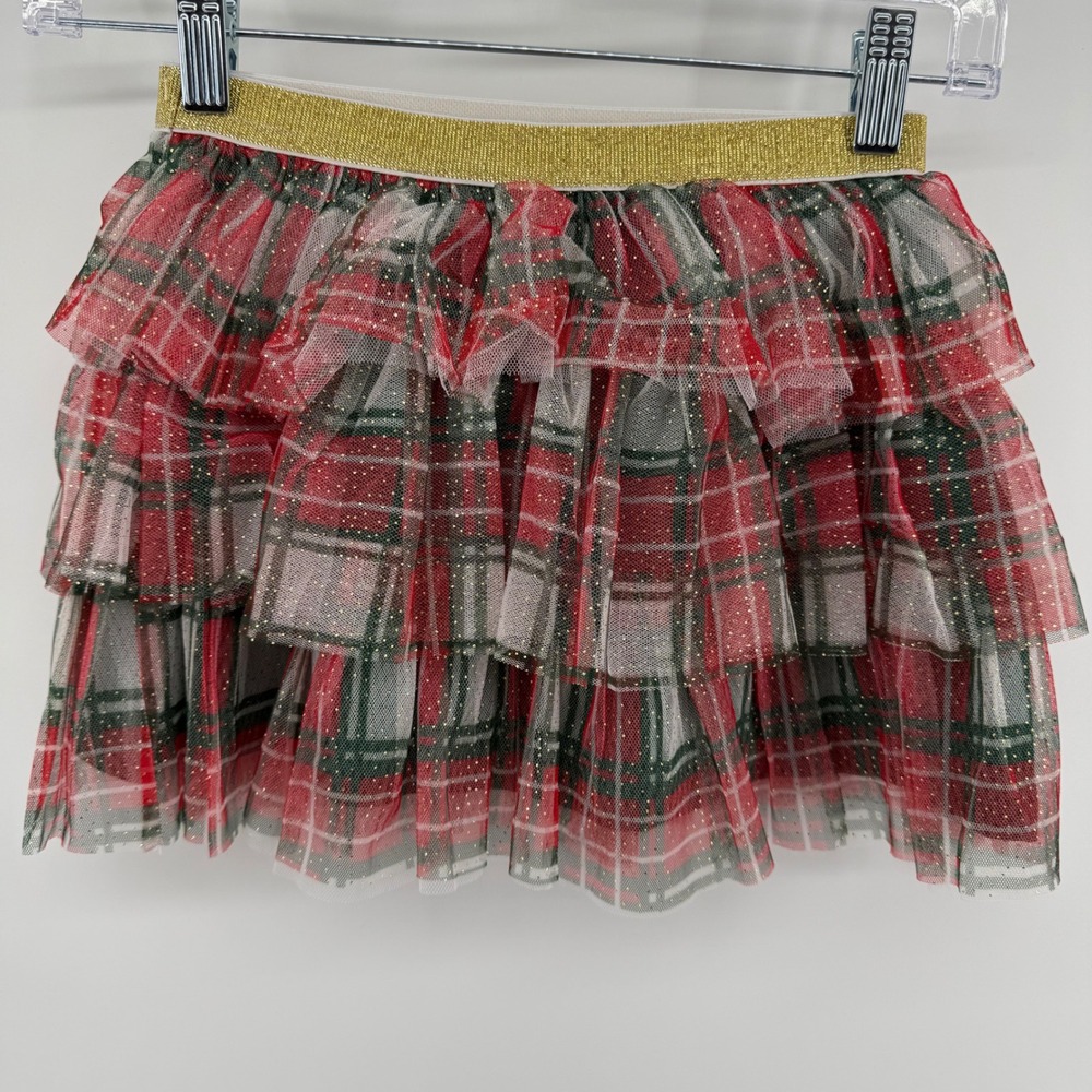 Sweet Wink Kids Girls Plaid Tulle Ruffle Skirt Gold Sparkle Christmas 6-8Y‎